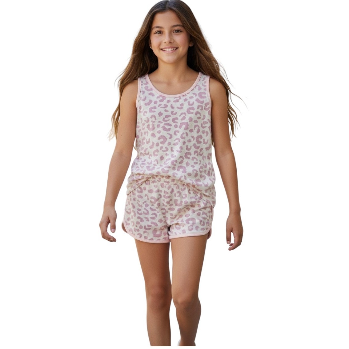 2/$12 Cat & Jack Tank Top Shorts Pajama Set In Pink Leopard Print, Size M(8)